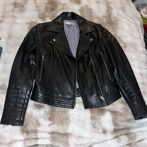 Boden Jacket Black 100% Leather Moto Biker Asymmetrical Zipper Size 4 EUC Gorg